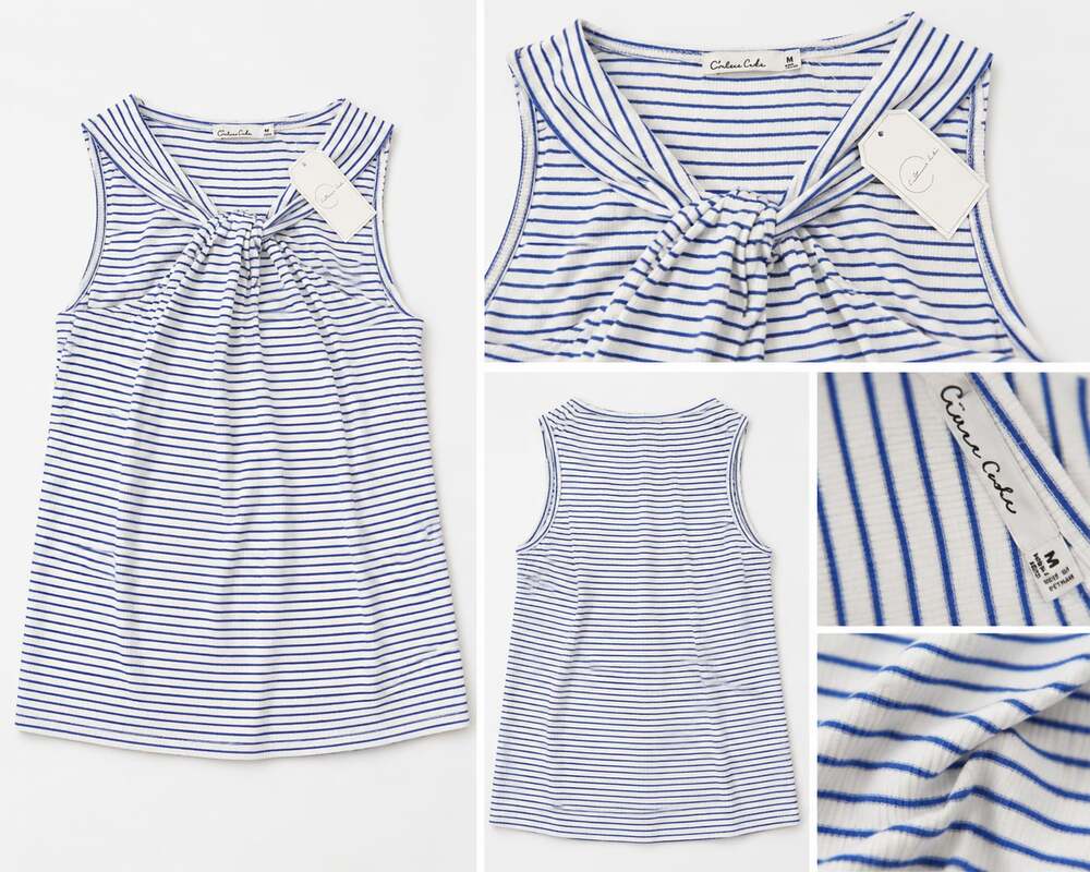 Culture Code Women's Blue and White Striped Sleeveless Twist-Front Tank Top